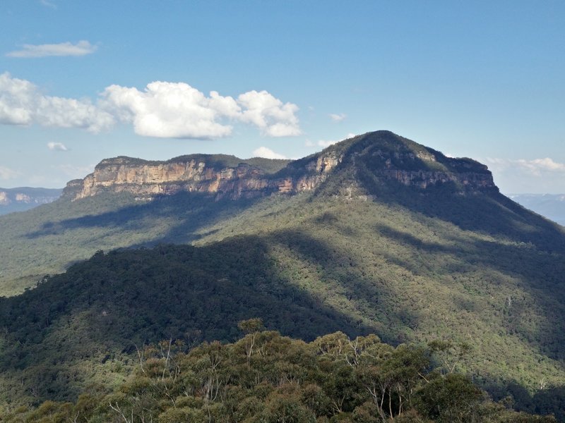 Mount Solitary takes shade in the afternoon clouds from the Ruined Castle Viewpoint.