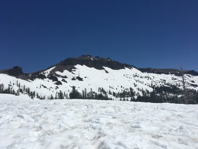 Looking out towards Castle Peak across a ton of snow in May.
