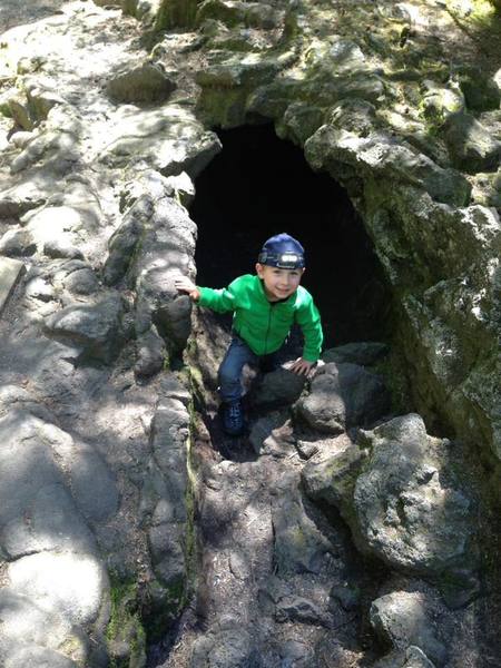 Cole (3.5yrs) exiting the cave.