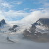 The glaciers in this area start in the alpine and flow to the valleys below.