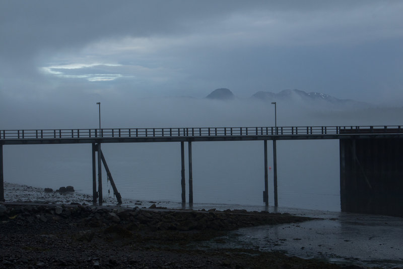 With constantly changing weather, views can be obstructed by clouds and fog. Here is a brief glimpse of the peaks from the dock at the Visitor Center.