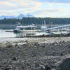 Enjoy great views from the Beach Trail toward the boat dock and towering peaks in the background.