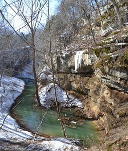 A light dusting of snow compliments the icicles over Cedar Sink. Photo credit: NPS Photo.