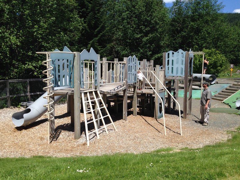 A nice playground is located near the trailhead for those kids needing to burn extra energy before hopping back in the car. The trail is by the yellow sign in the background.