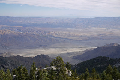 Whitewater Canyon Wash flows onto the desert floor below.