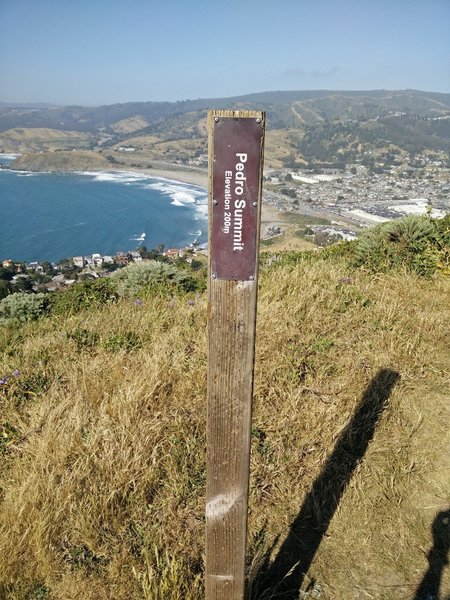 The highest point of the trail is marked by this post.