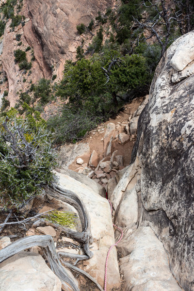 A 15-foot crack just below the rim that you'll have to climb up with the rope.