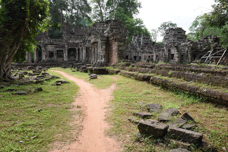 Crumbling walls and pillars make for a surreal scene on the Preah Khan Trail.