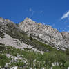 Mountains to the north of Cienega Mirth, the place on the trail where actor Lon Chaney had a stone cabin built in 1929 (it's now owned by the USFS).