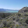 Mono Lake pokes around the edge of Panum Crater.