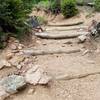 There are log steps on St. Mary Falls Trail (#624) to aid with the steeper grades.