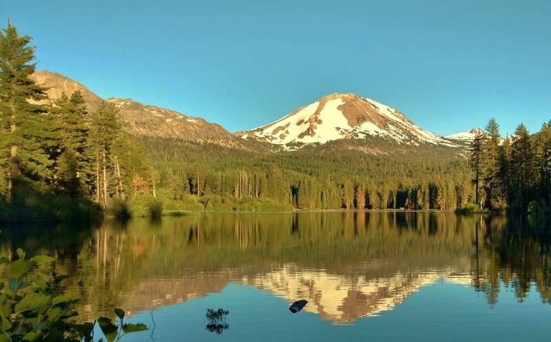 Mt. Lassen reflects into Manzanita Lake in the late-evening light.