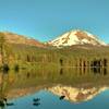 Mt. Lassen reflects into Manzanita Lake in the late-evening light.