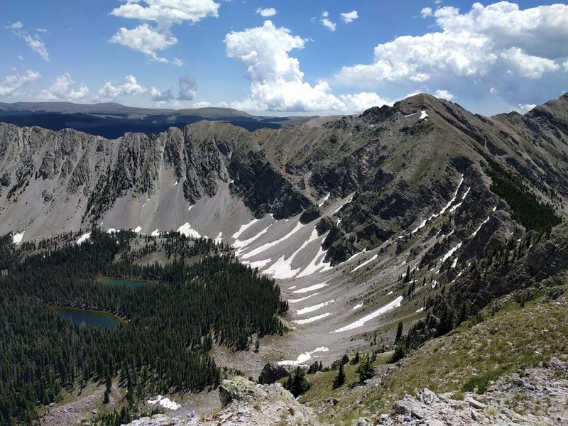 Enjoy a great view of the lakes from Sheepshead Peak. North Truchas Peak is at the right edge of the photo.