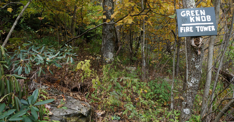 Trail sign for the Green Knob Lookout Tower.