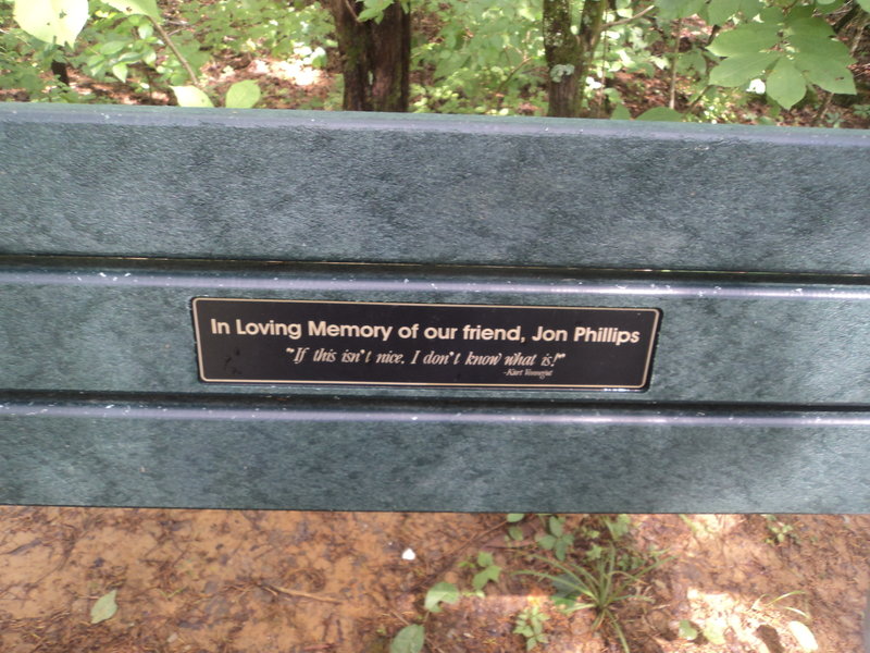 An appropriate Vonnegut quote marks a bench near one of the overlooks. This is a great spot for a lunch break!