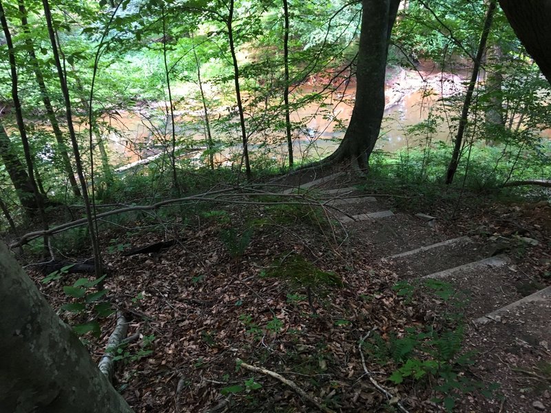 Stairs lead down to a pleasant river view along the South River Loop.