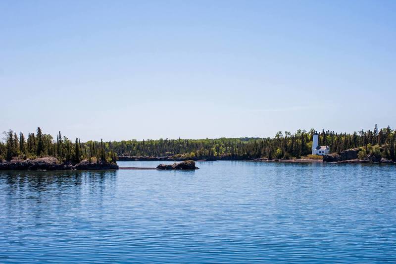 Rock Harbor Lighthouse is beautiful viewed from the water on the Ranger III ferry.