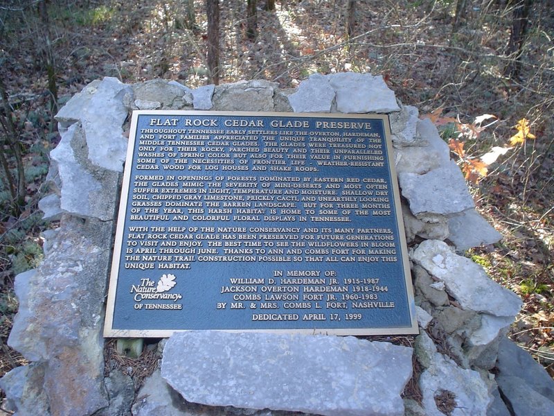 This is the memorial plaque at the trailhead of Flat Rock Barrens.