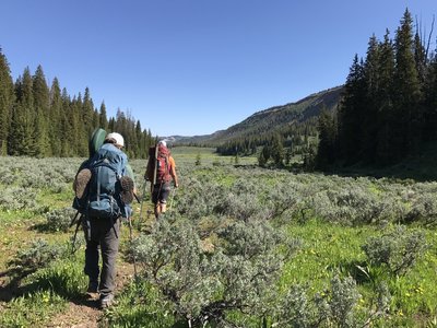 A long stretch of meadow heading south toward The Six Lakes.