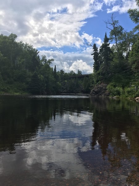 This is a view of the Baptism River looking inland from the mouth at Lake Superior.