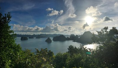 View of steep limestone cliffs from the top of Ti Top Island.