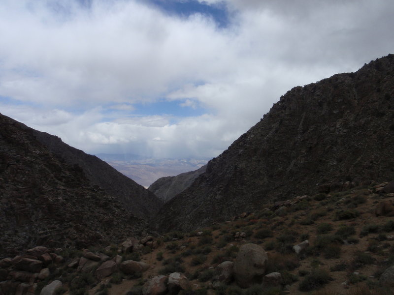 Saline Valley barely visible. The mountains in the distance are playas eastern border. The clouds dropped snow on me later in the day. In late May!