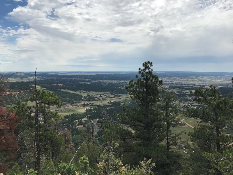 The view eastward over Palmer Lake and Monument from the top of Chautauqua Mountain