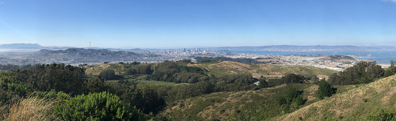 Amazing panoramic views of the North Bay, San Francisco and the East Bay. At about the same height as the top of Sutro Tower.