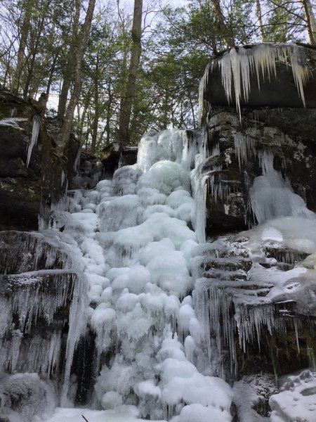 Frozen Hillyer Waterfall. The trail is at the top, so you have to get off the trail to see it.