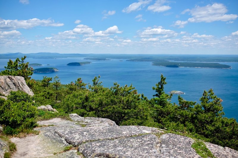Atop Champlain Mountain with views of Porcupine Islands in distance.