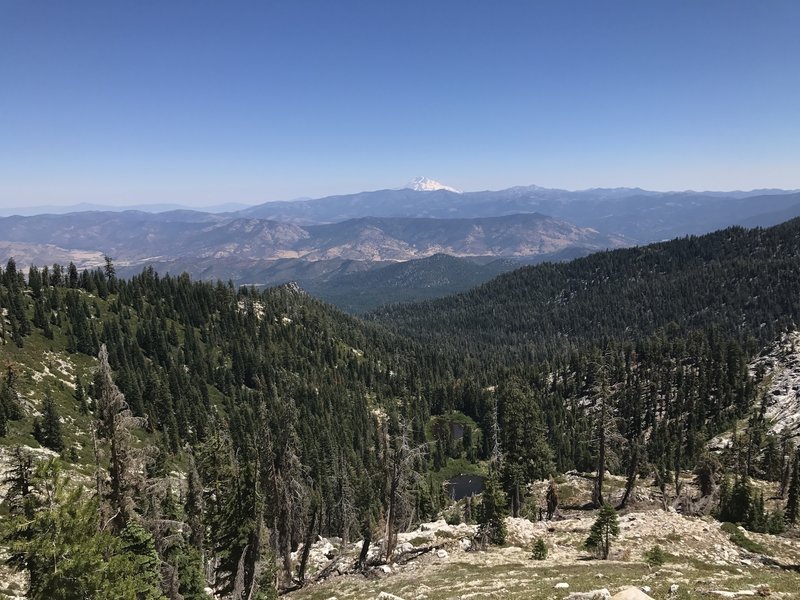 View of Mount Shasta and Lipstick Lake from Pacific Crest Trail in Russian Wilderness