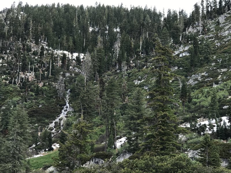 Looking toward Kalmia Pass above Little Lake (L Lake) in Trinity Alps Wilderness