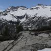 Looking toward Mount Hilton above Upper Canyon Creek Lake from Little Lake (L Lake) Trail in Trinity Alps Wilderness