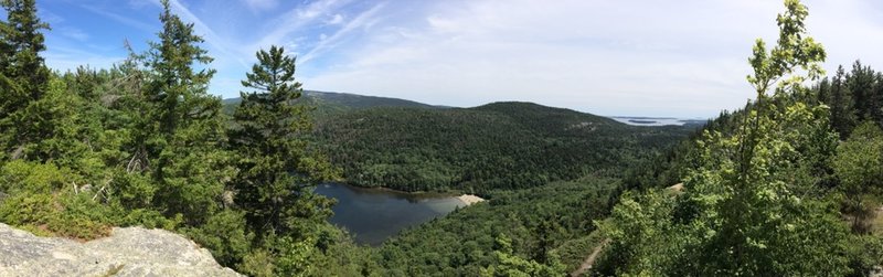 View of Echo Lake Beach from the top of the Beach Cliff Trail.