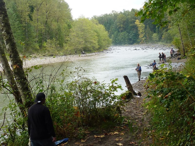 Fishermen at the confluence of the Sandy River and Cedar Creek