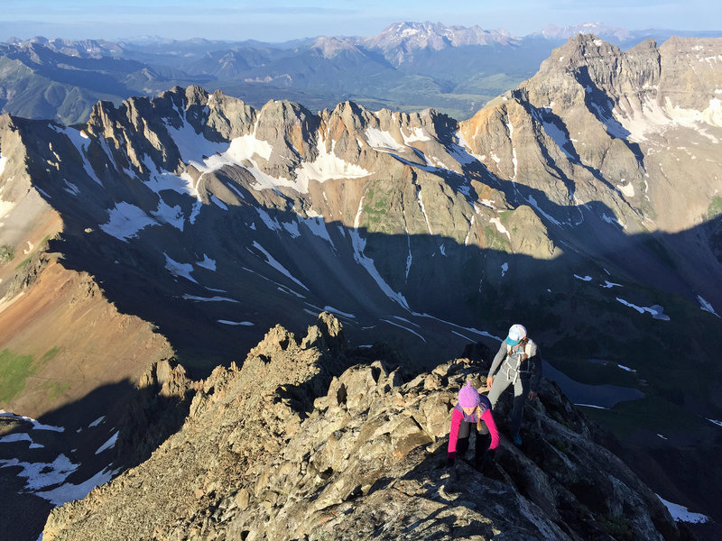 High exposure and easy climbing high on Sneffels' Southwest Ridge.