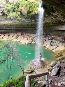 Hamilton Pool... Feb 2017 (you should NOT do what these people are doing !... the river above often pours down debree and old tree branches !