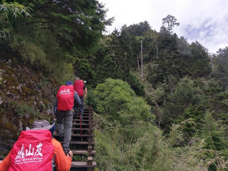 Heading up the stairs on the Tatajia Trail.