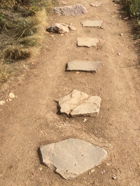 Rocks on the trail that look like steps.