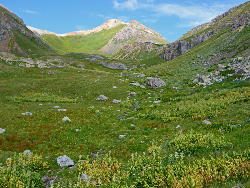 Leaving the treeline - the lower basin.