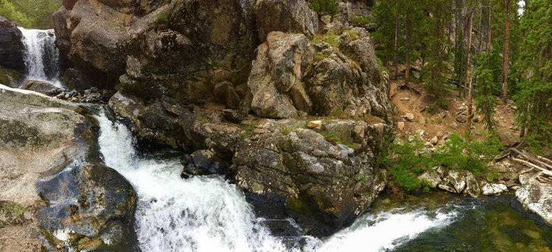 The Little Goose Falls makes three drops into an clear green pool.