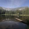 Sugar Lake in Russian Wilderness with patchy wildfire smoke.