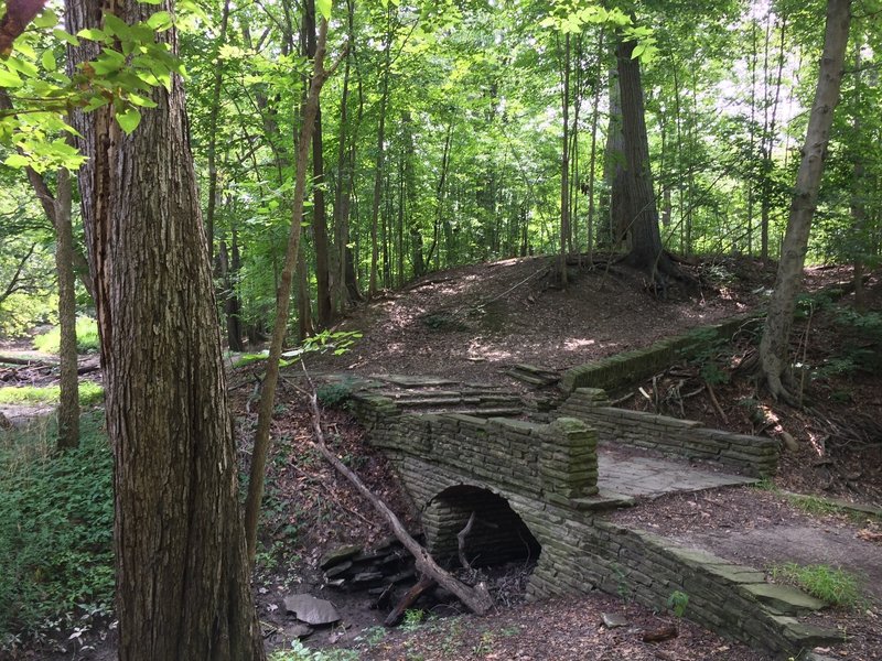 The stone bridge with seasonal Al's Creek running underneath it.