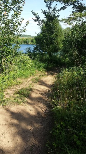 The trail has views of the lake.