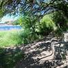 The stone sitting bench is a nice spot to take a pic and hang out for while under the shade