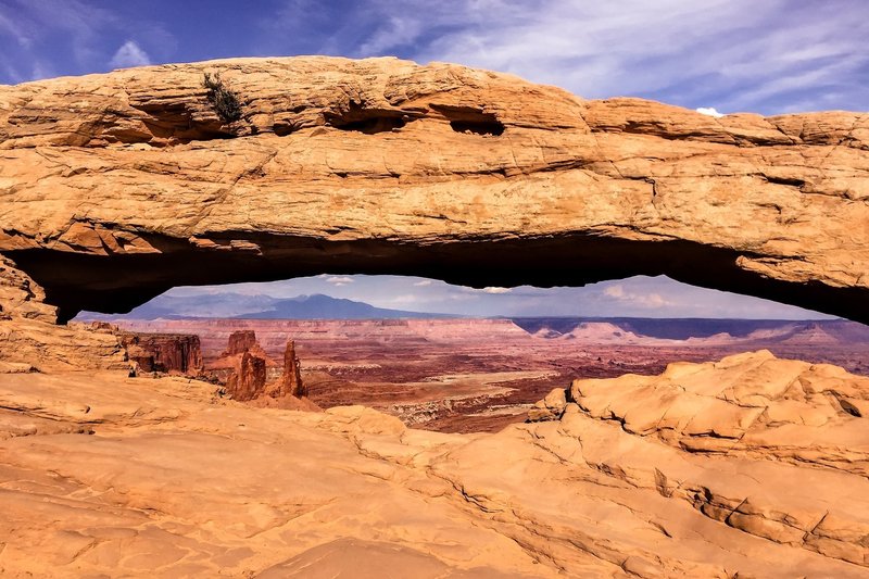 The view through Mesa Arch in Canyonlands National Park