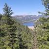 Mountain, reservoir, and dam view from trail