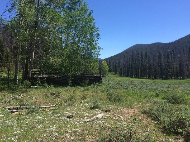 Old homestead ranchers cabin. There's another one in the northeast corner of the meadow by the Cty Rd 6 Trailhead.