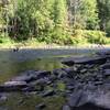 At the base of the trail looking across Pine Creek.